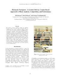Harmonic Navigator: a Gesture-Driven, Corpus-Based Approach to Music Analysis, Composition, and Performance