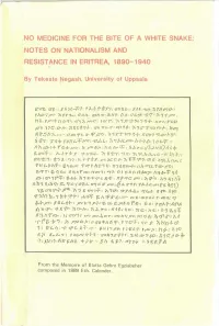 Notes on Nationalism and Resistance in Eritrea, 1890-1940