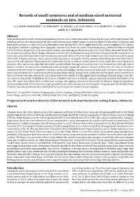 Records of Small Carnivores and of Medium-Sized Nocturnal Mammals on Java, Indonesia