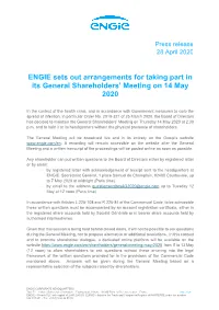 ENGIE Sets out Arrangements for Taking Part in Its General Shareholders’ Meeting on 14 May 2020