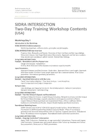 SIDRA INTERSECTION Two-Day Training Workshop Contents (USA)