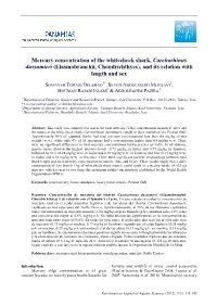Mercury Concentration of the Whitecheek Shark, Carcharhinus Dussumieri (Elasmobranchii, Chondrichthyes), and Its Relation with Length and Sex