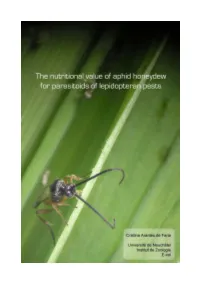 The Nutritional Value of Aphid Honeydew for Parasitoids of Lepidopteran Pests