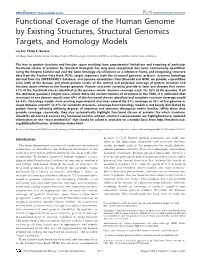 Functional Coverage of the Human Genome by Existing Structures, Structural Genomics Targets, and Homology Models