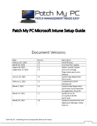 Patch My PC Microsoft Intune Setup Guide Document Versions