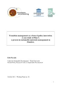 Transition Management As a Form of Policy Innovation. a Case Study of Plan C, a Process in Sustainable Materials Management in Flanders