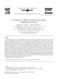 An Analysis of Web Searching by European Alltheweb.Com Users Bernard J