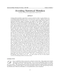 Avoiding Statistical Mistakes Nora Strasser, (E-Mail: Strasser@Friends.Edu), Friends University
