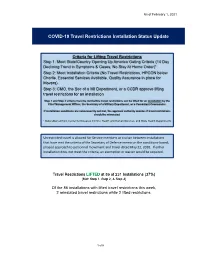 COVID-19 Travel Restrictions Installation Status Update