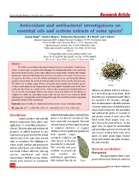 Antioxidant and Antibacterial Investigations on Essential Oils And