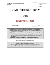 COMPUTER SECURITY - REGIONAL 2019 Page 1 of 9 Time: ______
