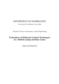DEPARTMENT of INFORMATICS Evaluation of Different Control