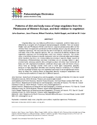 Patterns of Diet and Body Mass of Large Ungulates from the Pleistocene of Western Europe, and Their Relation to Vegetation