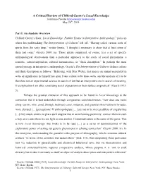 A Critical Review of Clifford Geertz's Local Knowledge