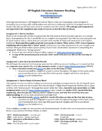 Ap Lit Summer Assignment 21-22