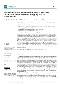 Feedback from HTC Vive Sensors Results in Transient Performance Enhancements on a Juggling Task in Virtual Reality