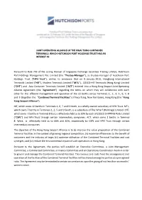 Joint Operating Alliance of the Kwai Tsing Container Terminals Which Hutchison Port Holdings Trust Has an Interest In