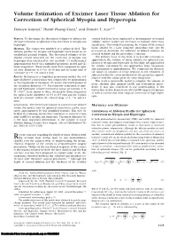 Volume Estimation of Excimer Laser Tissue Ablation for Correction of Spherical Myopia and Hyperopia