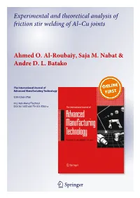 Experimental and Theoretical Analysis of Friction Stir Welding of Al–Cu Joints