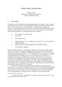 EXPLICATURE and SEMANTICS Robyn Carston Department Of