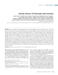 Genetic Drivers of Pancreatic Islet Function