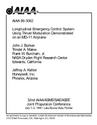 Longitudinal Emergency Control System Using Thrust Modulation Demonstrated on an MD-11 Airplane
