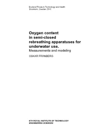 Oxygen Content in Semi-Closed Rebreathing Apparatuses for Underwater Use. Measurements and Modeling
