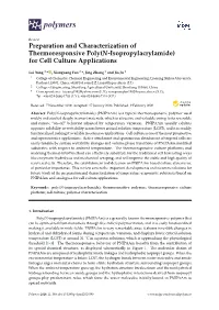 Preparation and Characterization of Thermoresponsive Poly(N-Isopropylacrylamide) for Cell Culture Applications