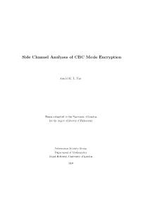 Side Channel Analyses of CBC Mode Encryption