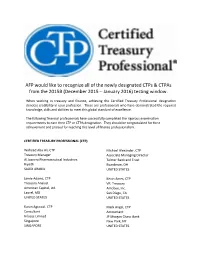 AFP Would Like to Recognize All of the Newly Designated Ctps & Ctpas