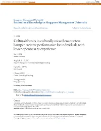 Cultural Threats in Culturally Mixed Encounters Hamper Creative Performance for Individuals with Lower Openness to Experience Xia CHEN Sichuan University