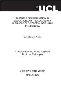 Disaster Risk Reduction in Education and the Secondary High School Science Curriculum in Indonesia