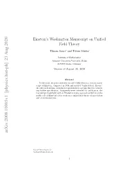 Einstein's Washington Manuscript on Unified Field Theory