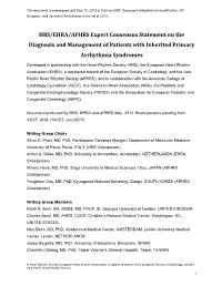 HRS/EHRA/APHRS Expert Consensus Statement on the Diagnosis and Management of Patients with Inherited Primary Arrhythmia Syndromes