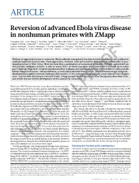Reversion of Advanced Ebola Virus Disease in Nonhuman Primates with Zmapp