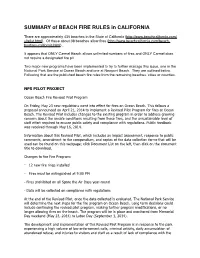 SUMMARY of BEACH FIRE RULES in CALIFORNIA! There Are Approximately 435 Beaches in the State of California ( Sitelist.Html)