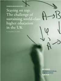 The Challenge of Sustaining World-Class Higher Education in the UK