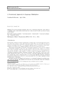 A Variational Approach to Lagrange Multipliers