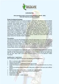 IS RECRUITING Echo Parakeet Project Conservation Biologists