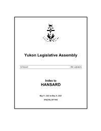 2021 Special Sitting Index