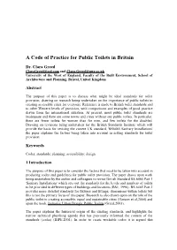 A Code of Practice for Public Toilets in Britain