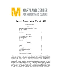 Guide to the War of 1812 Sources