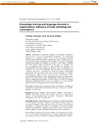 Knowledge Sharing and Language Diversity in Organisations: Influence of Code Switching and Convergence