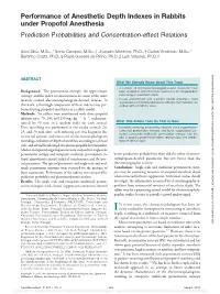 Performance of Anesthetic Depth Indexes in Rabbits Under Propofol Anesthesia Prediction Probabilities and Concentration-Effect Relations