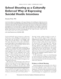 School Shooting As a Culturally Enforced Way of Expressing Suicidal Hostile Intentions