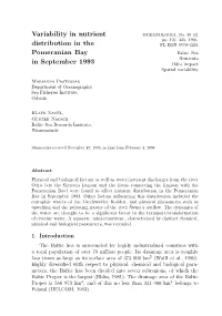Variability in Nutrient Distribution in the Pomeranian Bay in September 1993