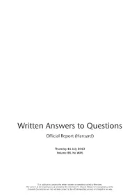 Written Answers to Questions Official Report (Hansard)