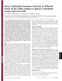 Direct Continuities Between Cisternae at Different Levels of the Golgi Complex in Glucose-Stimulated Mouse Islet Beta Cells