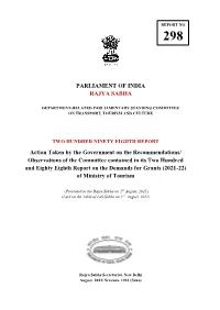 Observations of the Committee Contained in Its Two Hundred and Eighty Eighth Report on the Demands for Grants (2021-22) of Ministry of Tourism