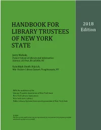 Handbook for Library Trustees of New York State; 2018 Edition